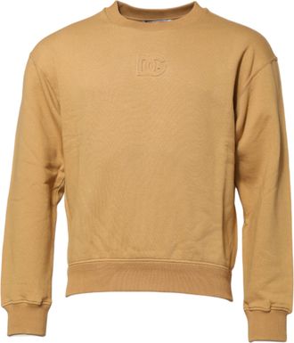 Dolce & Gabbana Mustard Cotton DG Embossed Pullover Mens Sweater