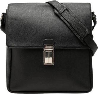 Prada Pre-owned Saffiano Crossbody Bag - Heren - Vintage Schoudertas - Zwart - ONE Size - Leer - Vintage