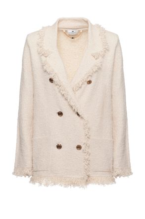 Elisabetta Franchi Beige Fringed Lurex Cotton Blazer
