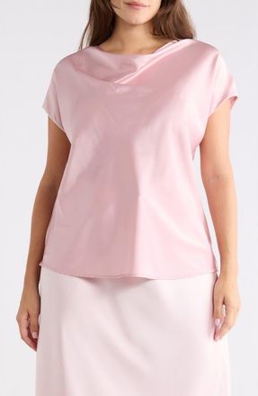 Renee C Cowl Neck Short Sleeve Satin Top in Baby Pink at Nordstrom Rack, Size 1X