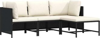 vidaXL Set De Sof&aacute;s De Jard&iacute;n 4 Piezas Y Cojines Rat&aacute;n Sint&eacute;tico Negro Vidaxl