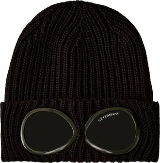 C.P. Company Black Lens Ribbed Knit Beanie