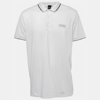 HUGO BOSS Boss By Hugo Boss White Logo Embroidered Knit Regular Fit Polo T-Shirt