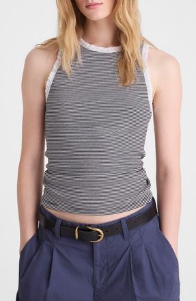 Madewell Lace Trim Rib Tank in Jet Black at Nordstrom, Size Xx-Large