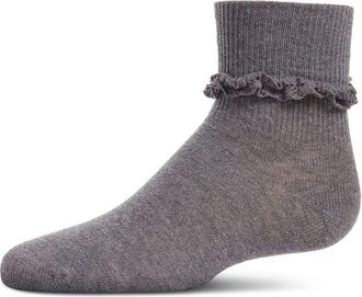 MeMoi Eyelet-Ruffle-Trim Ankle Sock in Light Gray at Nordstrom, Size 6-12M