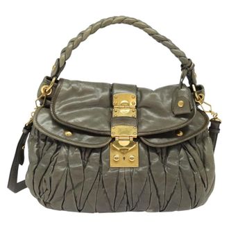 Miu Miu Coffer Convertible Hobo Matelasse Leather Gray Leather Handbag (Pre-Owned)