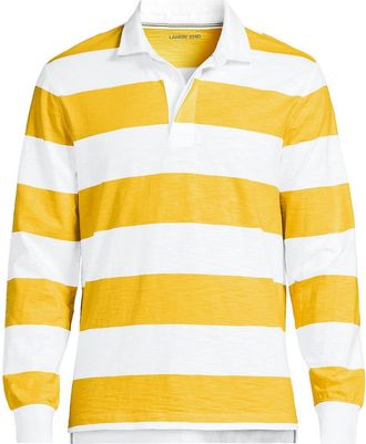 Lands End Long Sleeve Textured Rugby Polo in Goldenrod/white Stripe at Nordstrom, Size Xx-Large