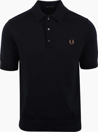Fred Perry Mens FRED PERRY COTTON KNITTED SHIRT NAVY - Size: 44
