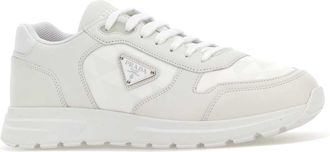 Prada Mens Leather And Fabric Sneakers White