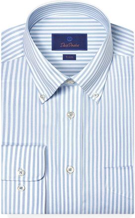 David Donahue Stripe Cotton Oxford Button-Down Shirt in White/Sky at Nordstrom, Size 17.5 - 36