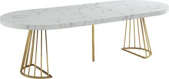 Vente-Unique Mesa de comedor extensible de 2 a 12 comensales de MDF y acero - Efecto mármol blanco y dorado - FIRELA