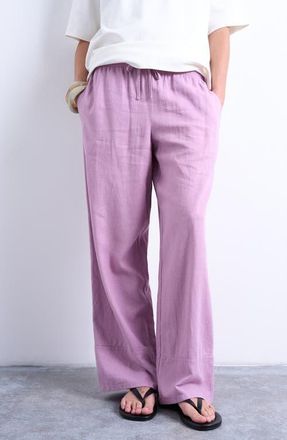Topshop Deep Cuff Linen Blend Pants in Purple at Nordstrom, Size 10 Us