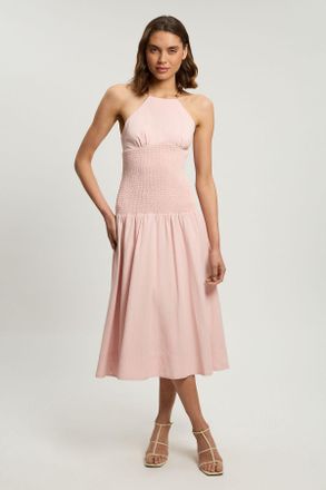Karen Millen Womens Shirred V Neck Trim Detail Woven Midi Dress - Pink - Size 18 UK