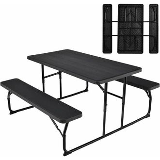 Costway Set di Tavolo Campeggio Pieghevole, 136 x 151 x 73cm, Set di Tavolino e 2 Panca da Campeggio allAperto, da 4-6 Posti, per Patio Giardino Bordo