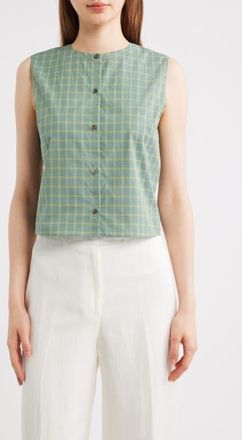 Theory Button-Up Check Print Shell in Green Multi at Nordstrom, Size X-Large