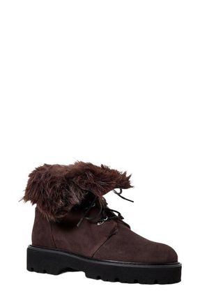 Aquatalia Eva Faux Shearling Cuff Weatherproof Hiker Boot in Anthracite Suede at Nordstrom, Size 10.5