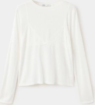 Mango Pullover bralette pizzo bianco - Donna - XS - MANGO