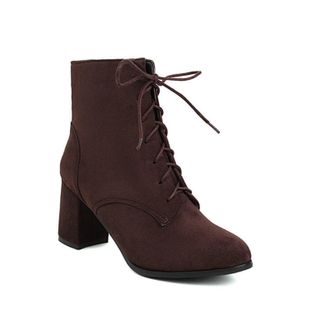 Generic Womens Lace-Up Chunky Heel Booties Comfortable Round-Toe Faux Suede Ankle Boots,Brown,1.5 UK
