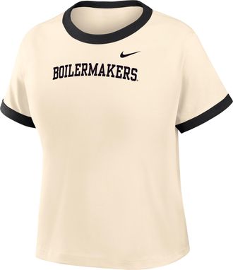 Nike Womens College (Purdue Ringer T-Shirt in Brown | IV9391-120