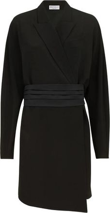 Brunello Cucinelli Silk And Acetate Cr&ecirc;pe Cady Tuxedo Dress With Monili