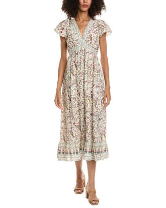 Max Studio Flutter Sleeve V-Neck Empire Waist Midi Dress