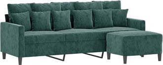 vidaXL Sof&aacute; De 3 Plazas Con Taburete De Terciopelo Verde Oscuro 180 Cm Vidaxl