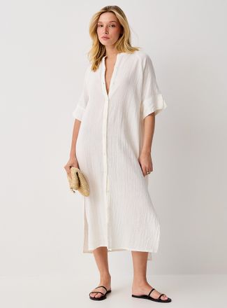 Ichi Womens Pure cotton gauze button-down midi dress