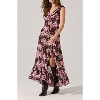 ASTR the Label Cecelia Floral Cowl Neck Sleeveless Maxi Dress in Brown Pink Floral at Nordstrom Rack, Size X-Small