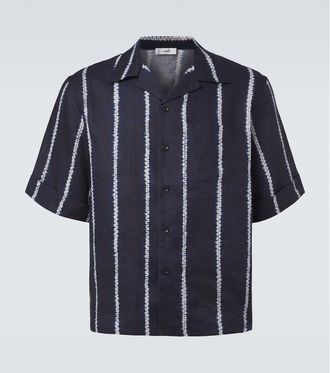 Commas Striped linen bowling shirt