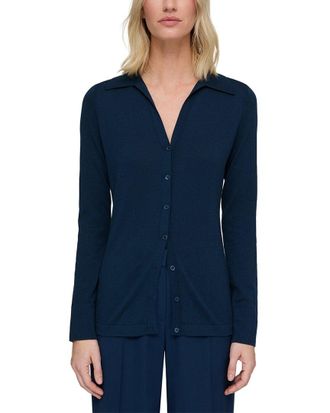 Lafayette 148 New York Button Front Silk-Blend Polo Cardigan