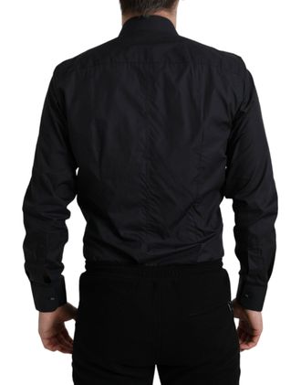 Dolce & Gabbana Mens Navy Blue Cotton Collared Formal Dress Shirt
