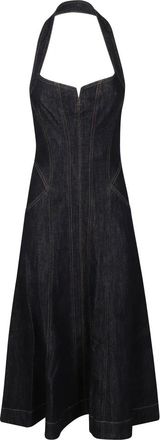 Self Portrait Indigo Denim Halterneck Midi Jurk - Dames - Casual kleedjes - Blauw - 2XS - Denim - Kleedjes