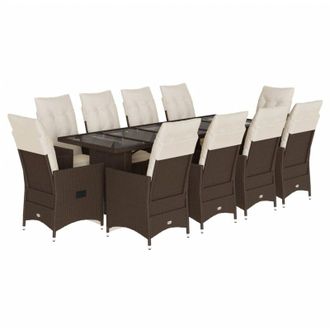 vidaXL Set De Mesa Y Sillas De Jard&iacute;n 11 Pzs Y Cojines Rat&aacute;n Pe Marr&oacute;n Vidaxl