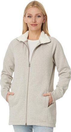 L.L.Bean 1912 Sherpa-Lined Full Zip Tunic Womens Sweater Oatmeal Heather : MD, Cotton/Fleece/Polyester