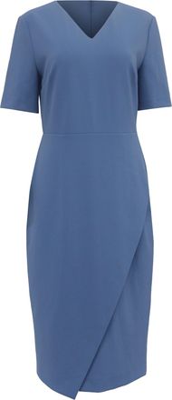 BOSS Boss by Hugo Boss V-Neck Asymmetric Midi Shift Dress in Blue Polyamide