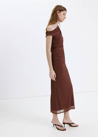 Mango Vestito midi pois avvitato marrone - Donna - XS - MANGO