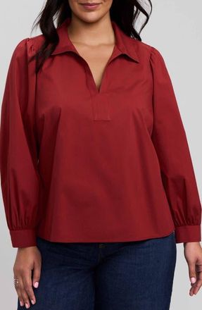 Foxcroft Alix Long Sleeve Popover Top in Clay Red at Nordstrom, Size 2X