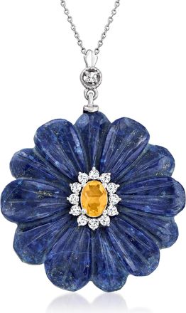 Ross-Simons Lapis and. Citrine Flower Pendant Necklace With. White Topaz in Sterling Silver