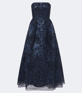 Elie Saab Vestido bustier de fiesta de encaje con lentejuelas