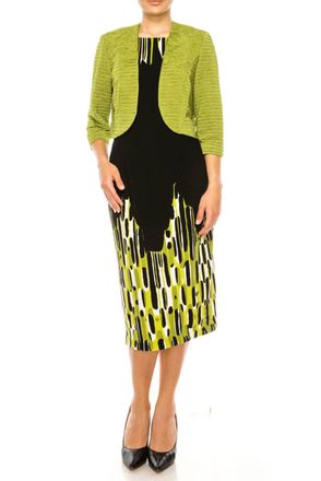 Maya Brooke Abstract Print Cropped Jacket Dress In Kiwi