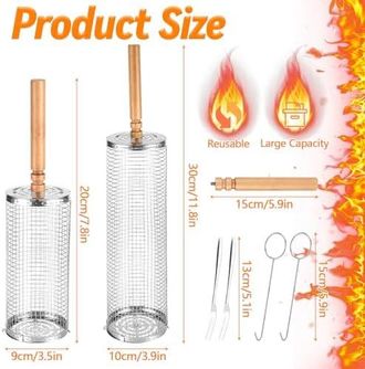 OEM Cestas Para Barbacoa Con Ruedas, Juego De 2 Cestas De Acero Inoxidable Con Asas, Aptas Para Asar Verduras Y Carnes