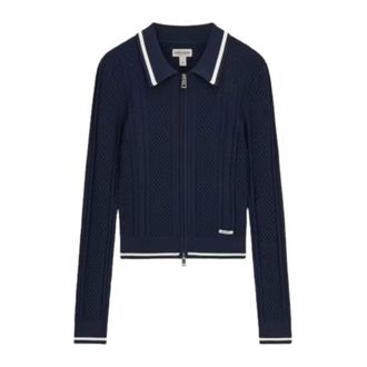 Guess Truien & Vesten, Dames, Blauw, XS, Polo Gebreide Trui met Rits