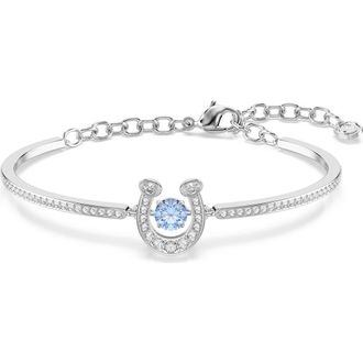 Swarovski Symbolica Swarovski Dancing Crystal Horseshoe Bangle Bracelet in Silver/Blue at Nordstrom, Size Medium
