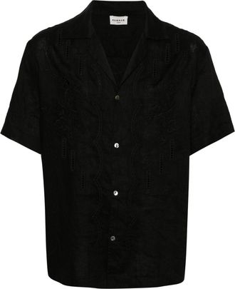 P.A.R.O.S.H. floral-embroidery linen shirt - unisex - Linen/Flax - M - Black