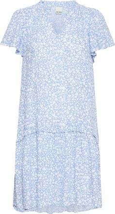 Ichi Blauwe Bloem Aop Jurk - Dames - Casual kleedjes - Blauw - M - Kleedjes
