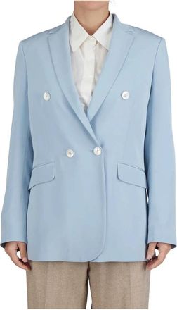 Kiton Double-Breasted Silk Blazer - Dames - Blazers - Blauw - L - Jassen