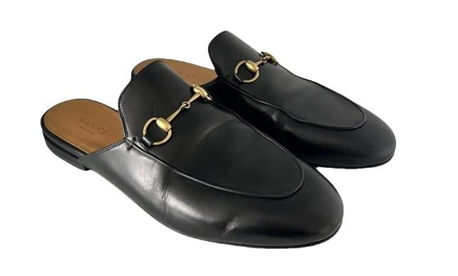 Black Leather Princetown Slippers Size 36.5