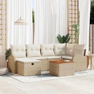 vidaXL Vidaxl - Conjunto De Sof&aacute; De Jard&iacute;n Con Coj&iacute;n 7 Pcs Beige Polirat&aacute;n
