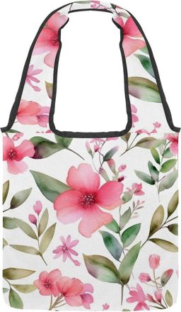 Generic Floral with Leaves Reversible Canvas Shoulder Tote - Double-Sided Print, 12oz Cotton, 27cm Drop, Fold-Flat Bag for Travel, Shopping, Street Outings