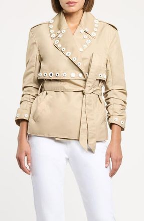 Cinq &agrave; Sept Crochet Mirrors Belted Jacket in Khaki/Ivory at Nordstrom, Size Xx-Small